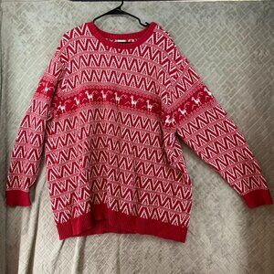 NY Laundry Holiday Classics Womens 3XL Sweater Red Reindeer Llama Crew Neck